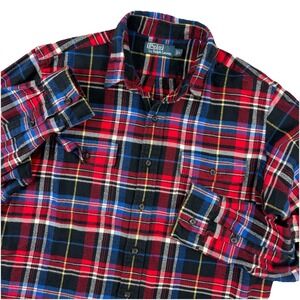 Polo Ralph Lauren Flannel Shirt Mens Large Red Blue Black Tartan Plaid Button Up